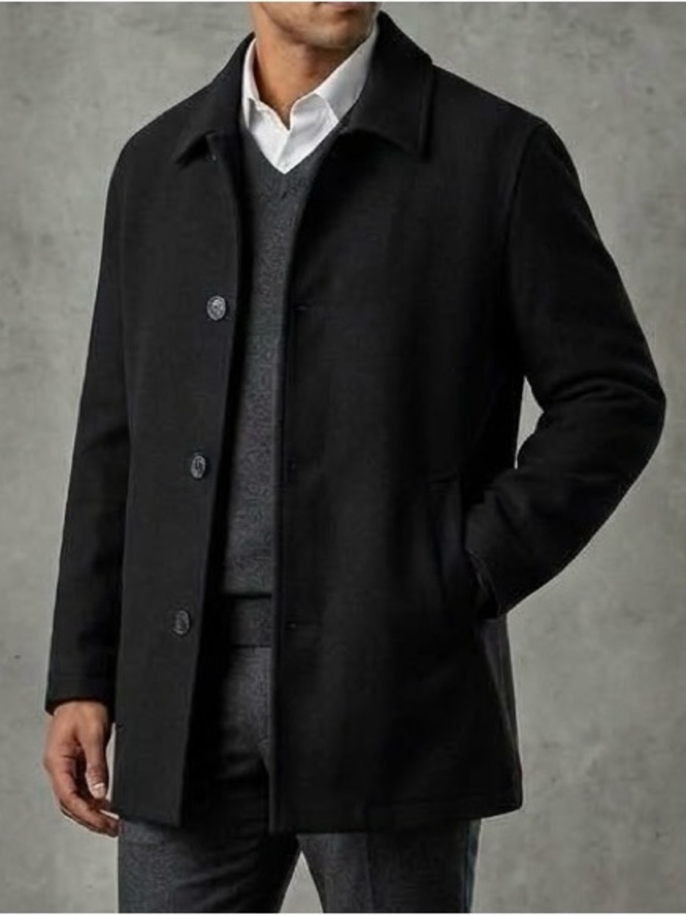 Italian Wool Blend Button Car Coat Jacket - Black